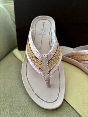 NEW Auth. LOUIS VUITTON Women's Rubber LV Logo Flip Flop Slides RETIRED...